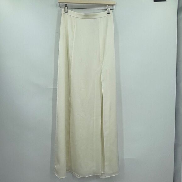 Fame and Partners Cream Lined Long Casual Side Slit Maxi Skirt Size 2 - Picture 1 of 8